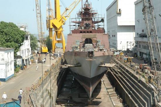 Warship Construction at Indian Naval Dockyard.
