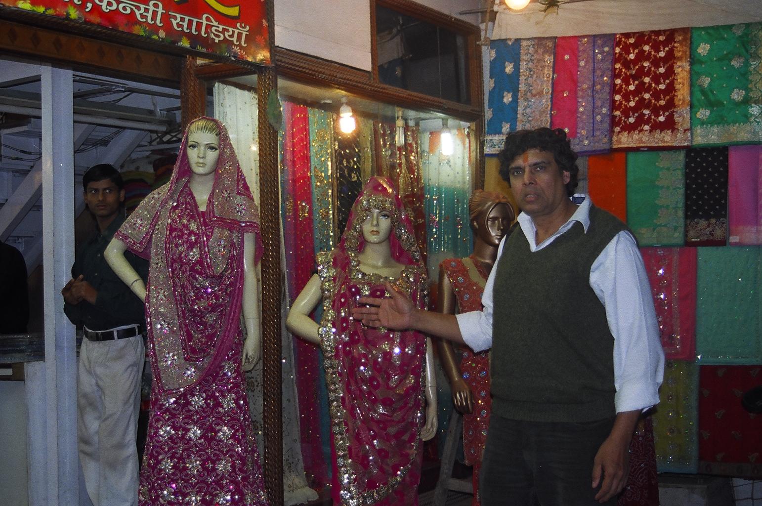 A SAREE shop displaying their products in a Varanasi shop. 