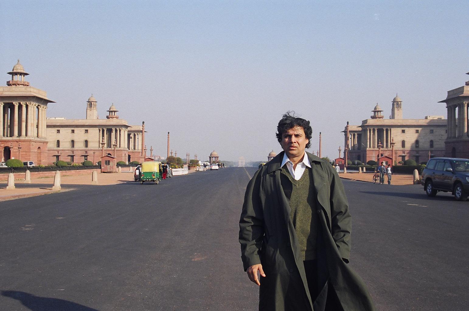 Myself at 50, standing within the 'RASHTRAPATI BHAVAN' perimeter (the Indian OVAL HOUSE); with 'INDIA-GATE' and 'RAJPATH' in the background; New Delhi, INDIA (1/14/08) 