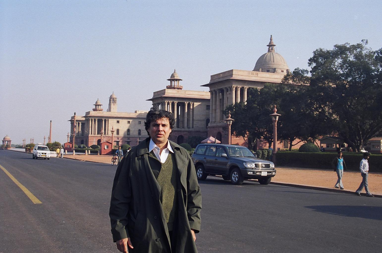 Myself standing in the RASHTRAPATI BHAVAN perimeter (the Indian OVAL HOUSE); New Delhi. 1/14/08  