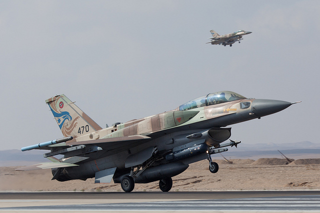 Israeli Air Force F-16I 'Soufa' Jet Fighter-Bomber taking off at a forward Airbase