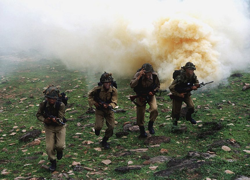 Indian Army Gurkhas in an War-game Exercise. 