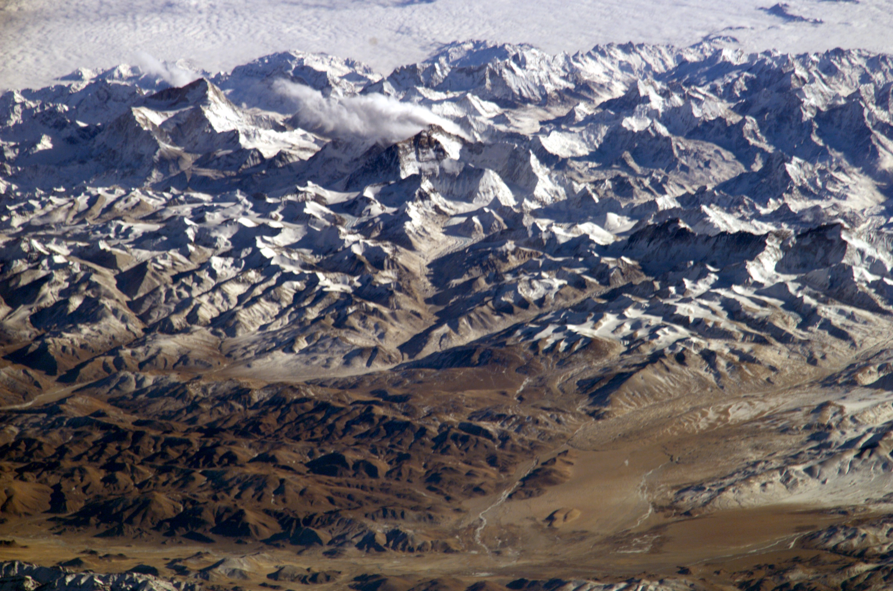 Mt Everest as seen from 200 miles up from SpaceShuttle.
