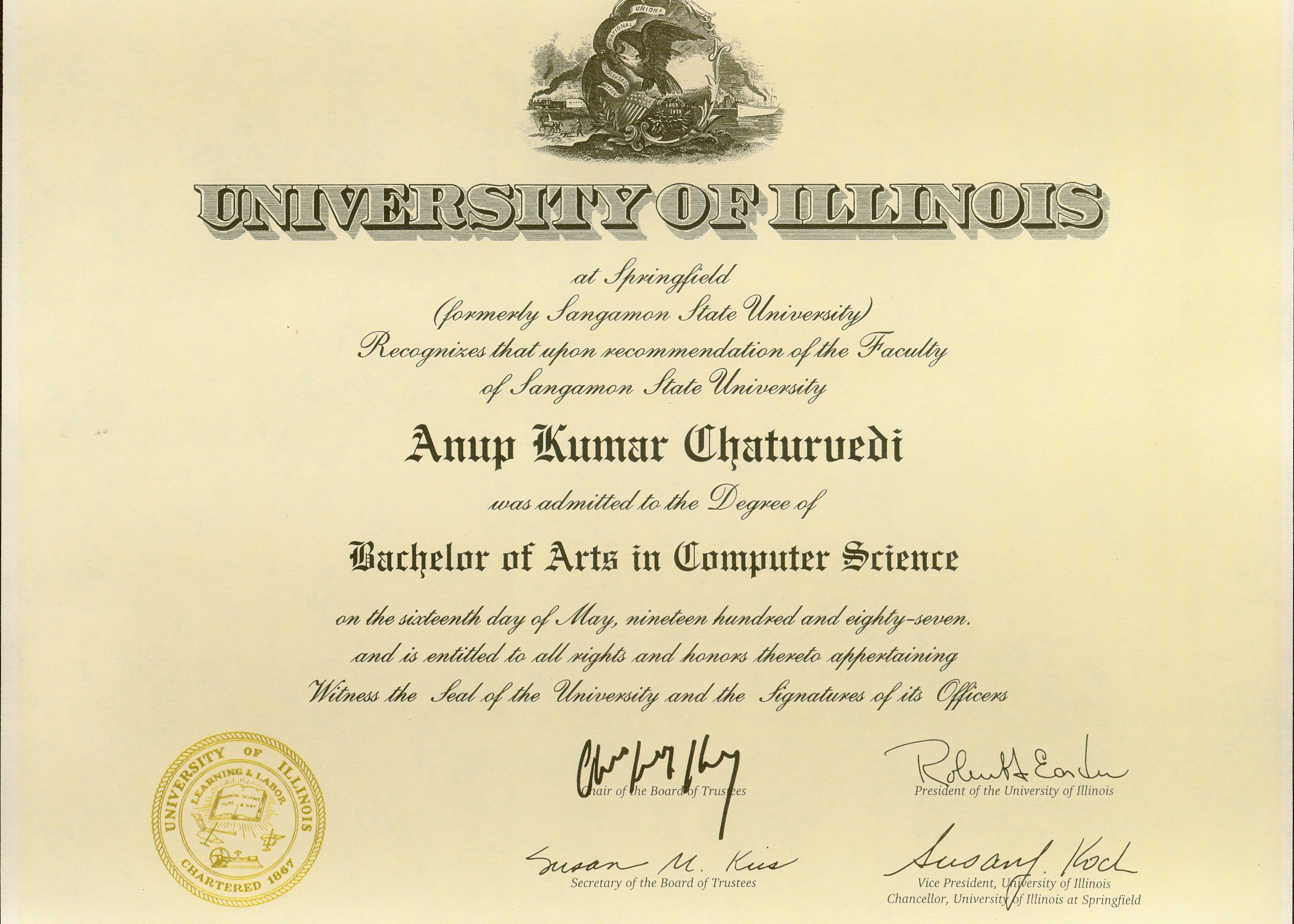 Bachelors Degree in Computer Science (1986)